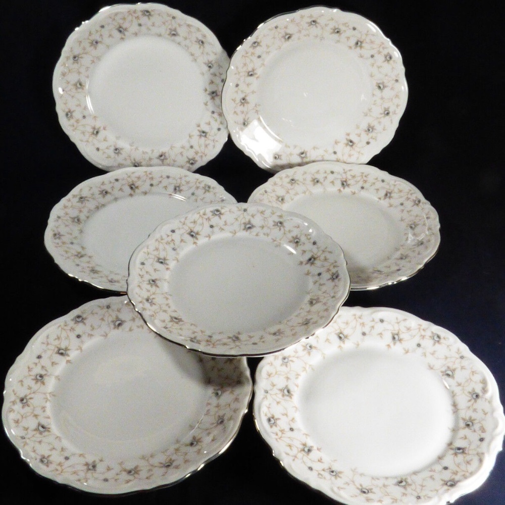 Lot of 7 bread plates 6.75" Mitterteich Bavaria Germany Lady Linda blue rose